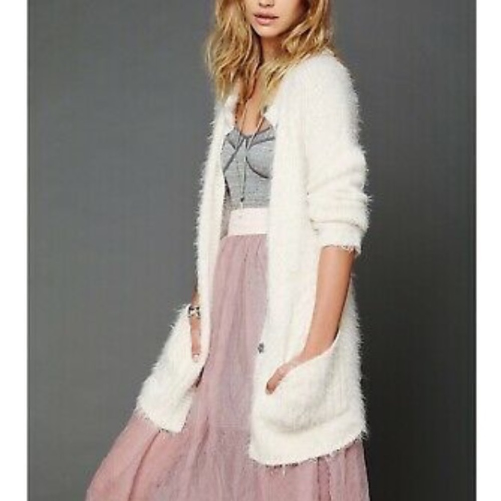 Furry white long cardigan